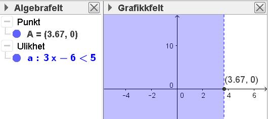 Ulikheter Matematikk for ungdomstrinnet Skriv ulikheten 3x 6 < 5 i inntastingsfeltet. I dette eksemplet får den navnet a.