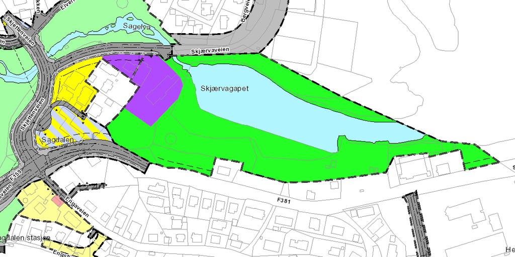 4.6. Tilgrensende planer Regulering av offentlig friareal langs Skjærvagapet, vedtatt 17.08.64, Plan ID 043. På motsatt side av Nitelva ligger område regulert i vedtatt plan, Plan ID 382.