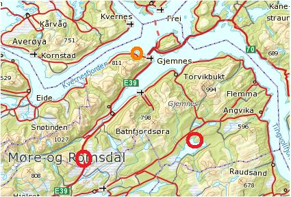 DEL 1: Forvaltningsplan for statlig sikra friluftslivsområder Gjemnes for 2013-2018 Figur 1. Kart frå Gislink. Raud ring markerar område omtala i denne plana.