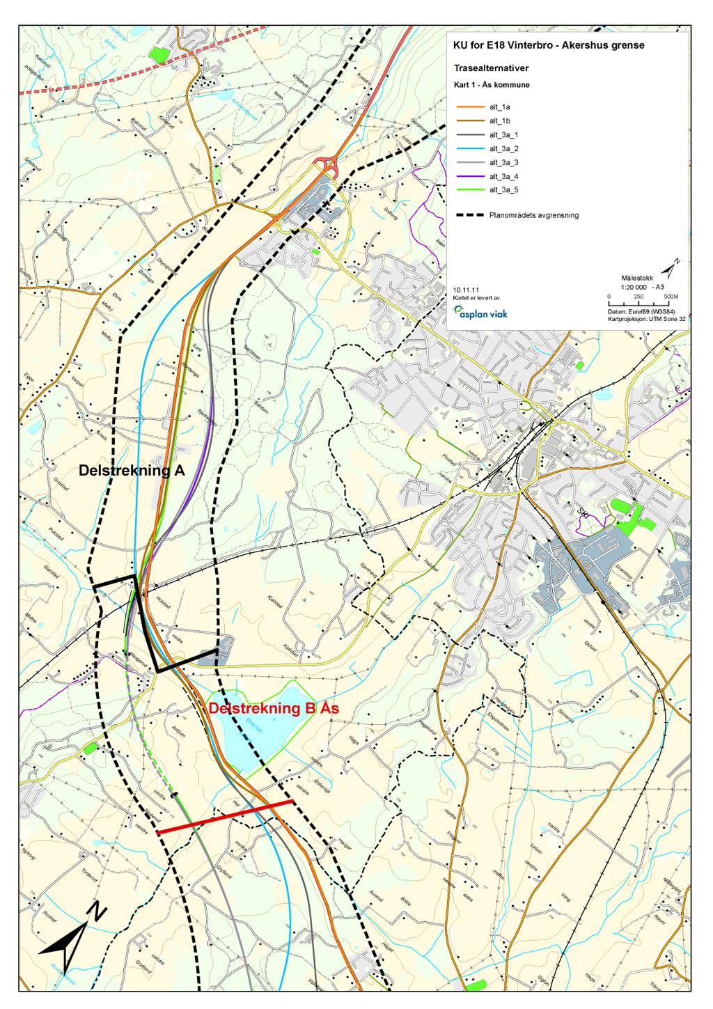 Kommunedelplan E18 Akershus grense Vinterbro. Ås kommune 34 Utgangspunktet for delet mellom delstrekning A og B er at kryssområdet («Holstad-krysset») skal ligge på delstrekning A i alle alternativer.