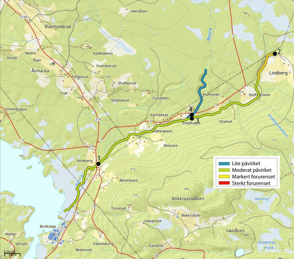 Figur 10. Miljøtilstand i Bøvra i september 2012. Kartkilde: http://kart.statkart.no/. 4.