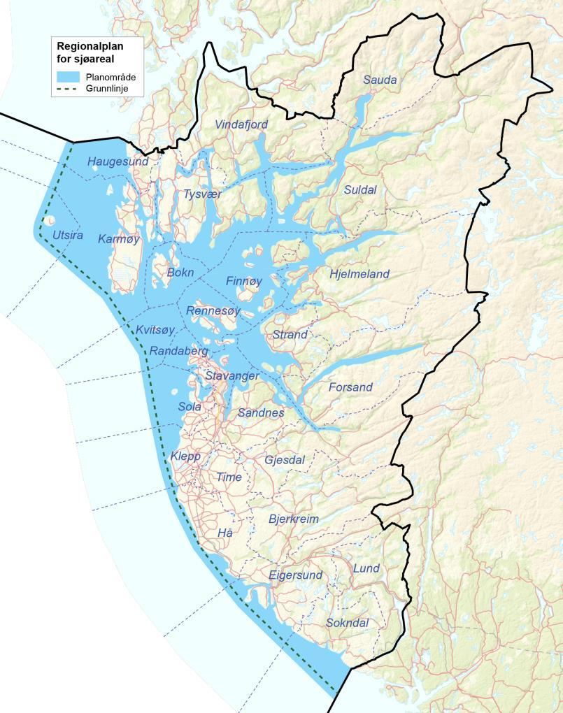 8 Planområde Planen omfattar alt sjøarealet i Rogaland ut til ei nautisk mil utanføre grunnlina.