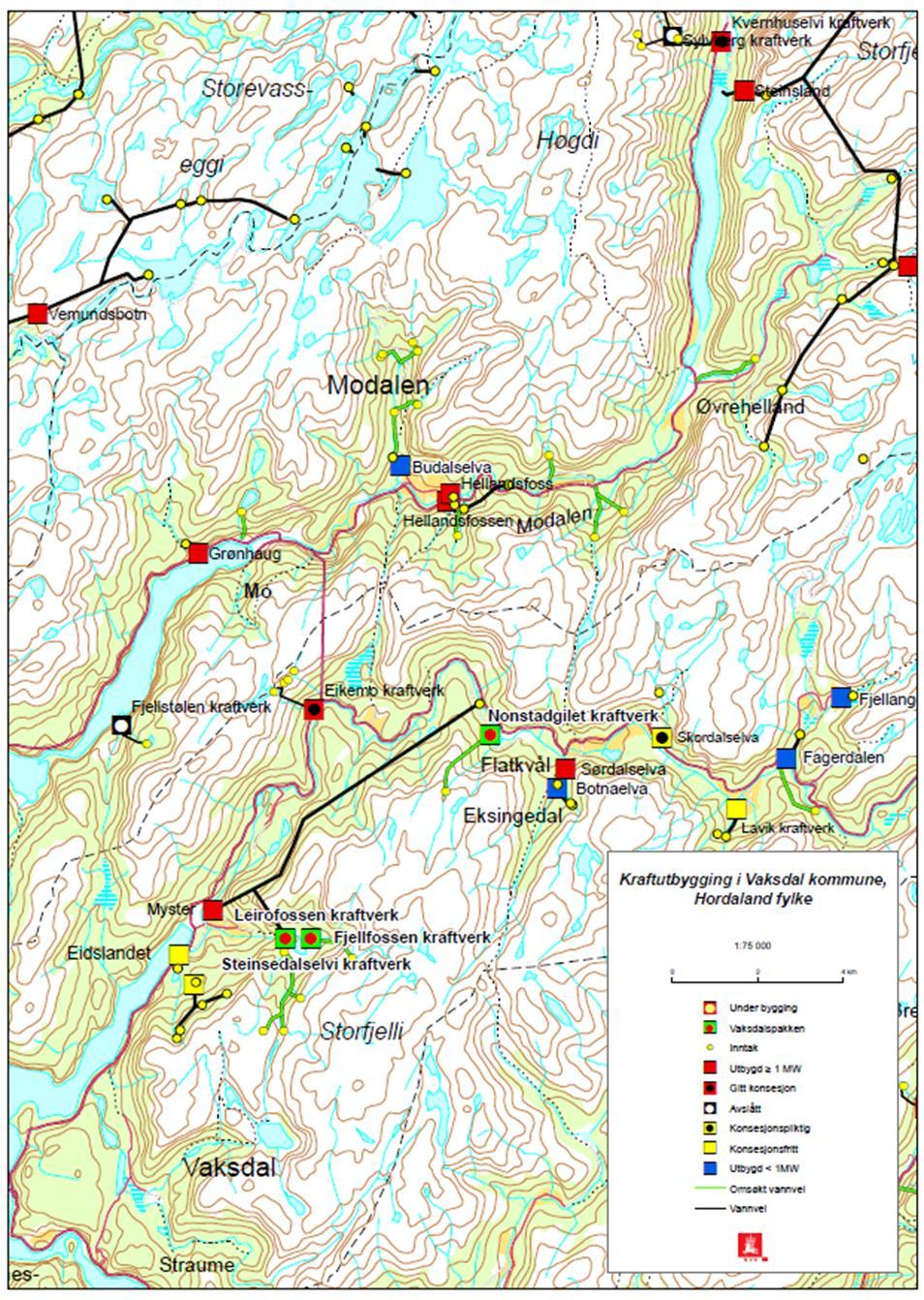 Kart over Vaksdal