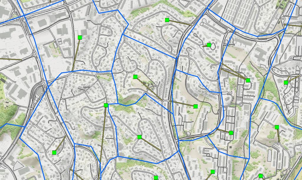 1.1.2 Gange i ne verksmodellen st Figur 1: Grunnkretser, soner og sonetilknytninger tk a Mulighetene til å gå internt i en grunnkrets i RTM-modellen analyseres ikke spesielt.