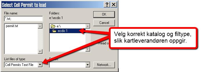 Page 114 6 TECDIS Manual Hvis Cell Permit ene er av typen enc eller pmt, velg filtypen ENC.PMT File 7 7,1 7.3 7.