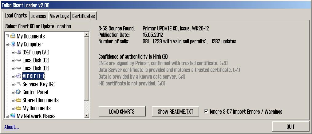 TECDIS Manual Page 121 6.9.6 Kartoppdatering (ENC Update CD) 1 Dobbeltklikk på My Computer Kartmediadetaljer Autentiseringsinformasjon og dobbeltklikk på CD ROM vent mens den leses!