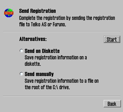 Page 142 TECDIS Manual 7.4.3 Sende registreringen Når fartøyinformasjonen er lagt inn og lagret, vil muligheten til å sende registreringen være aktivert i Chart Installation/Misc arkfanen i installasjonsprogrammet.