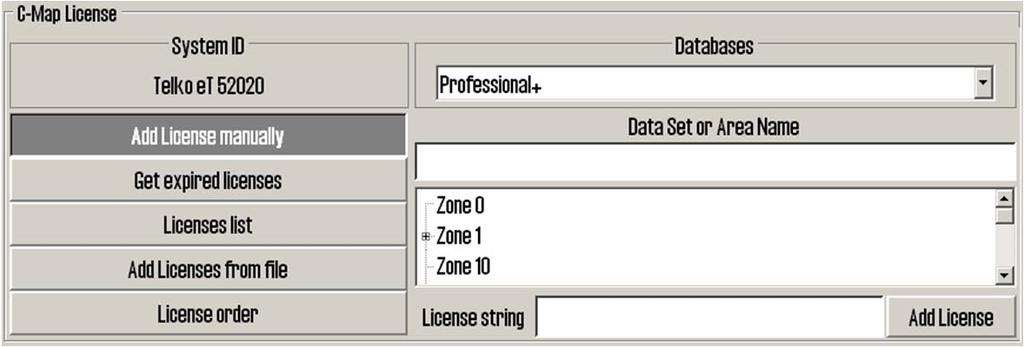 I Data Set or Area Name feltet velges det kartområdet som lisenskoden gjelder for, og det hele avsluttes med å trykke på Add License knappen.