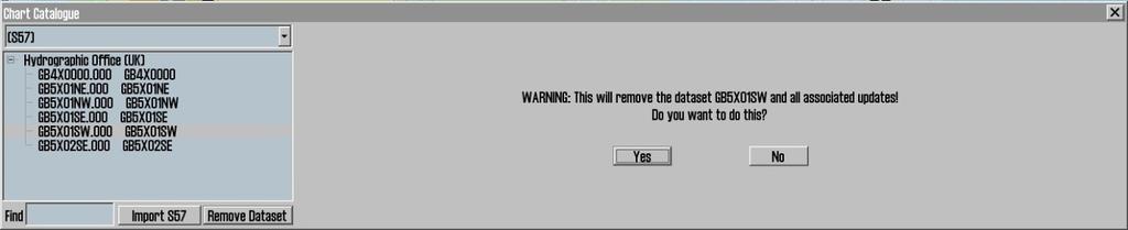 TECDIS Manual Page 23 Remove dataset: Dersom en database som inneholder importerte S57 data er valgt i