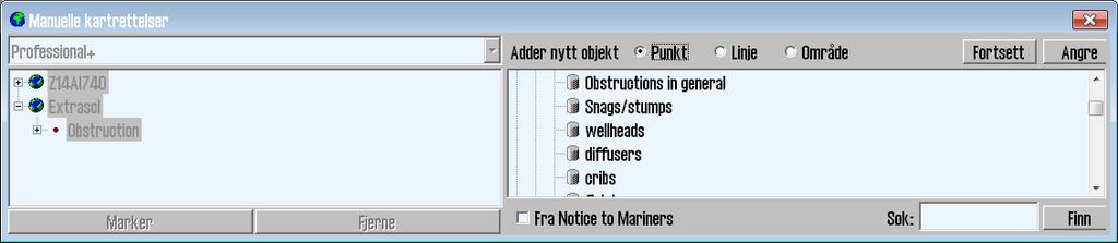 Page 26 TECDIS Manual Enkelte objekter tegnes kun som Punkt, Linje eller Område, mens andre er valgfrie mellom enten to eller alle tre alternativene.