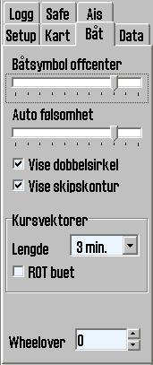 IHO presentasjonsbibliotekets versjonsnummer vises som fanetekst for vinduet (her: Chart legend, preslib v3.4 ) 3.4 Båtmeny 3.4.1 Båtsymbol offcenter Her defineres hvor mye kart som skal vises foran båtsymbolet.