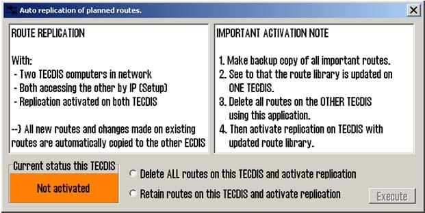 Page 38 TECDIS Manual 3.6.4 Rutesynkronisering TECDIS kan kopiere ruter mellom primær og sekundær kartmaskin på to forskjellige måter.