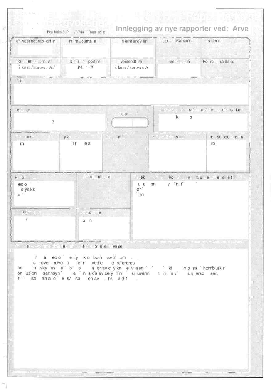 Bergvesenet 5I e Posihoks 3021, N-7441 Trondheim Bergvesenet rapport nr InternJournal nr 5013 Rapportarkivet innlegaing av nye rapporter ved: Arve Interntarkiv nr Rapport lokalisering Gradering