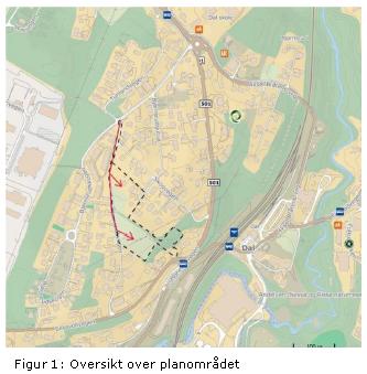 kollektivknutepunktet Dal stasjon. Innenfor avstander på 5-700 m finnes barnehager, skoler, nærbutikk og tjenester i Dal sentrumsområde. 1.