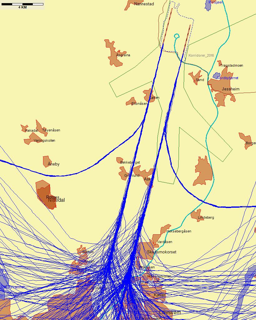 9.3.1 Landinger Landinger fra sør med jetfly, eksempeldag med nordlig trafikkretning hele dagen Figur 2. Torsdag 29.