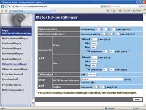 7. Andre funksjoner 7.3 Hendelsesplanlegging (fortsetter) Dato/Tidsinnstillinger ( 58) Dato/Tidsinnstillinger kan justeres via en browser.