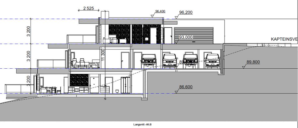 PLANID 2016009 PLANBESKRIVELSE LINI AS, VOLDA 12 Planlagt bebyggelse Planlagt bebyggelse består av eit 3 etasjes terrassehus, med 4 husvære og parkering for 8 biler ( 2 i