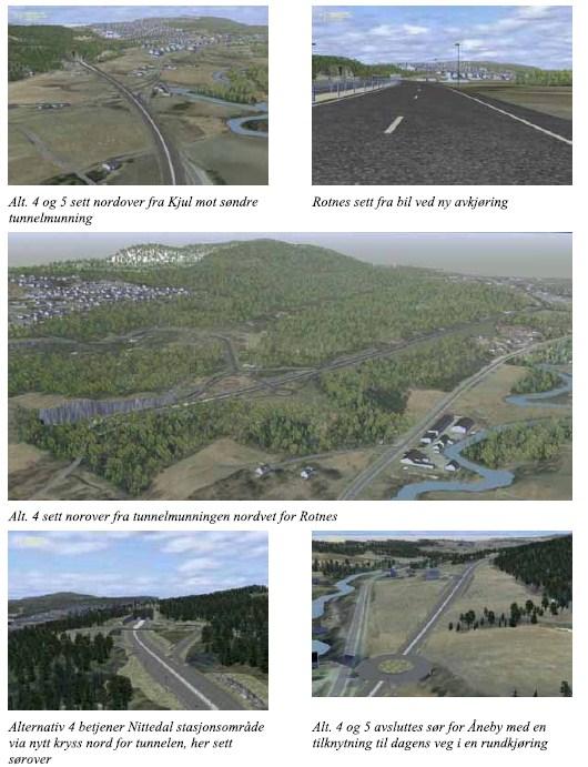 Alternativ4 er identisk med alternativ 1 til og med søndre tunnelpåhugg. Tunnelen er på 2,3 km.