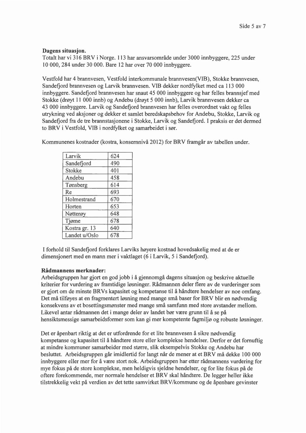 Side 5 av 7 Dagens situasjon. Totalt har vi 316 BRV i Norge. 113 har ansvarsområde under 3000 innbyggere, 225 under 10 000, 284 under 30 000. Bare 12 har over 70 000 innbyggere.