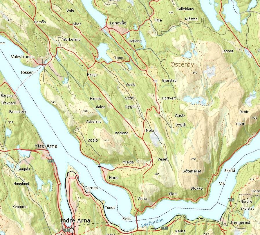 6. SKILDRING AV PLANOMRÅDET (DAGENS SITUASJON) 6.1 PLASSERING Området ligg sentralt på Osterøy ved Borgavatnet.