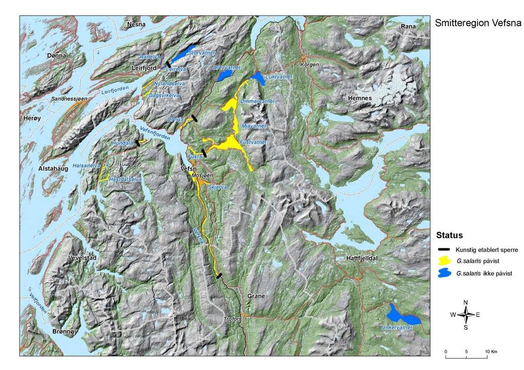 G. salaris påvist (10 vassdr.