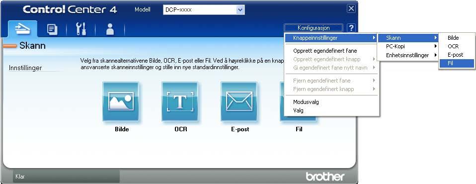 Kapittel 8 e Stille inn skannekonfigurasjonen. Klikk på Konfigurasjon, og velg deretter Knappeinnstillinger, Skann og Fil.