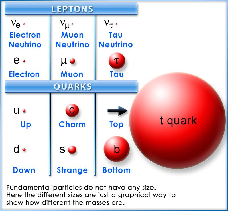 eller u,d, med ladninger +2/3 og -1/3; og to leptoner, ett elektron, e - med ladning -1, og et nøytralt nøytrino ν (+