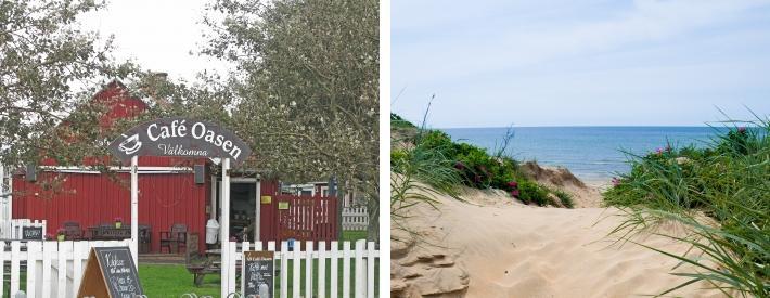 Badehyttene langs med stranden ble bygd på 19-tallet. Skrea strand er en populær strand i Falkenberg Björnhults Golfklubb (7.