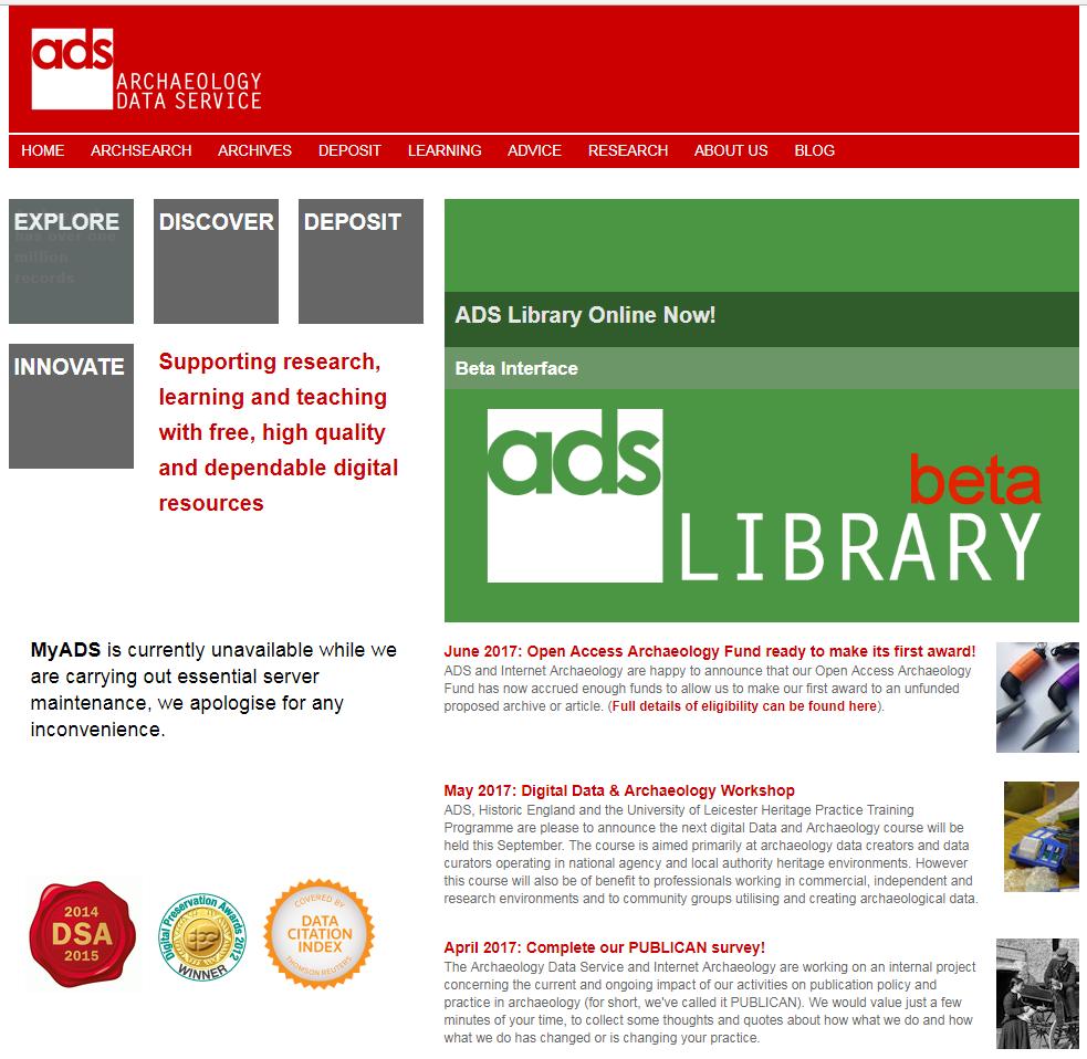Datasett ADS/OASIS (Archaeological Data