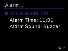 Alarmes Il y a deux alarmes de disponibles. Tournez le bouton < TUNING /SELECT> pour choisir de régler Alarm1 ou Alarm2. Appuyez sur le bouton < TUNING /SELECT> pour entrer dans les réglages avancés.