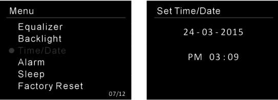 Ajan/Päivämäärän asettaminen Set Time/Date (Aseta Aika/Päivämäärä): Päivänumerot vilkkuvat ensin valmiina asetettaviksi.