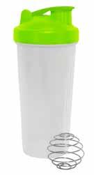 Shakerflaske trykk kode 12Q Shakerflaske i BPA fri plast med en vispeball i metall. Mål: Ø 9 cm, H 21,5 cm, 70 cl.