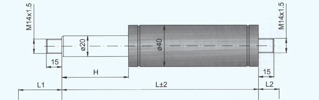 G14-28 GASSFJÆR 150-2500 Newton Progresjon: 40% Stempelstang: Ø14 forkroet stål Sylinderrør: Ø28 sortlakkert stål Std.