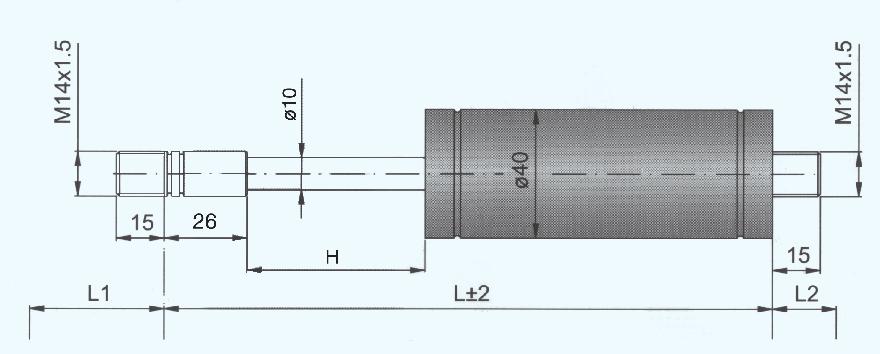 Z10-40 GASSTREKKFJÆR 200-2000 Newton Progresjon: 40% Stempelstang: Ø10 forkroet stål Sylinderrør: Ø40 sortlakkert stål Std.