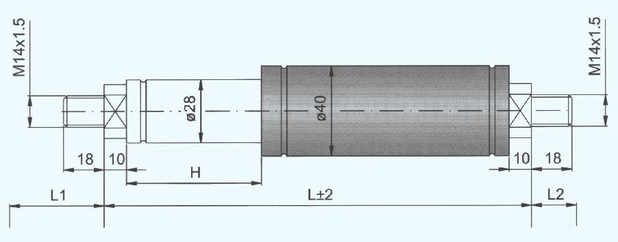 lengde: L=2xH+150 GL=L+L1+L2 Z28-40 GASSTREKKFJÆR 500-5000 Newton Progresjon: 40% Stempelstang: Ø28 forkroet stål Sylinderrør: Ø40 sortlakkert stål Std.