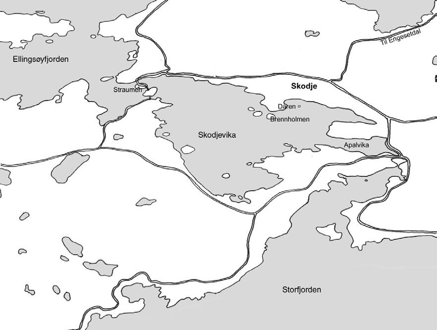 Nordplan side 16 DEL 1 Historikk - Stadanalyse Skodje sentrum 4 Natur og landskap Landskapsrom Skodje ligg aust for Ålesund kommune, i overgangen mellom kyst- og fjordlandskapet.