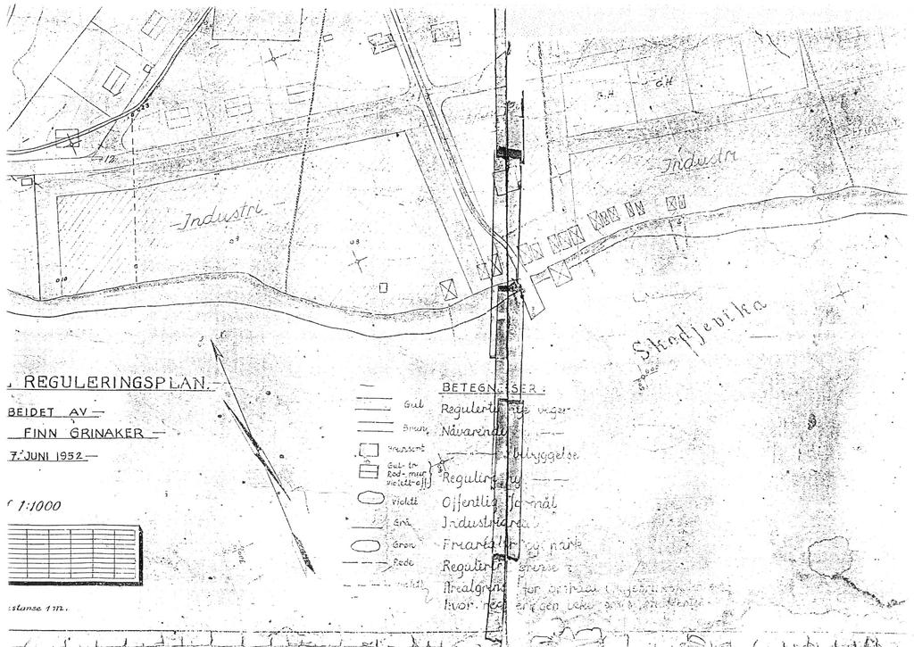 Nordplan side 35 DEL 1 Historikk - Stadanalyse Skodje sentrum Utsnitt av reguleringsplanen frå 1952, der