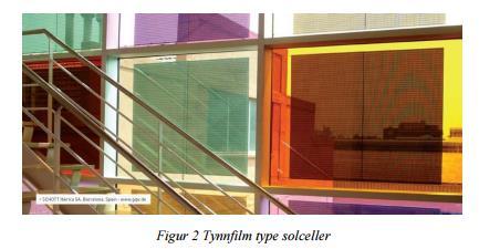 Figur 2 viser semitransparente tynnfilm solceller som både produserer energi og virker som solskjerming.