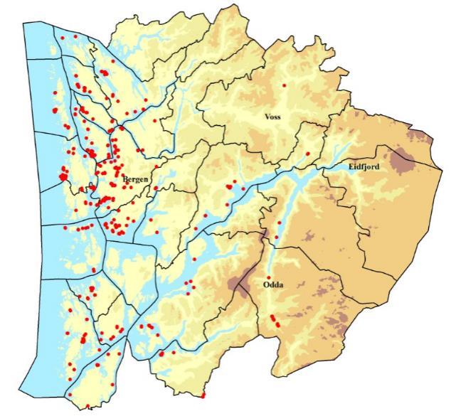 Status for statleg sikring i Hordaland 212 sikra friluftslivsområde I 27 av 33 kommunar 87 % ligg i 100- metersbeltet i strandsona 24 %