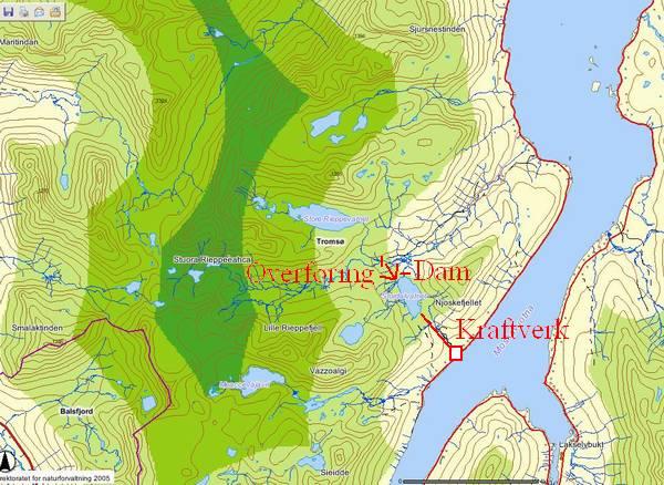 INNGREPSFRIE NATUROMRÅDER (INON) Langs Sørfjorden går riksvegen, parallelt med denne går det også en høyspentledning.