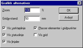 G-PROG BETONG Stålbjelke Side 29 3.6.5 Alternativer I denne dialogboksen bestemmer du zoomingen og gridavstanden.