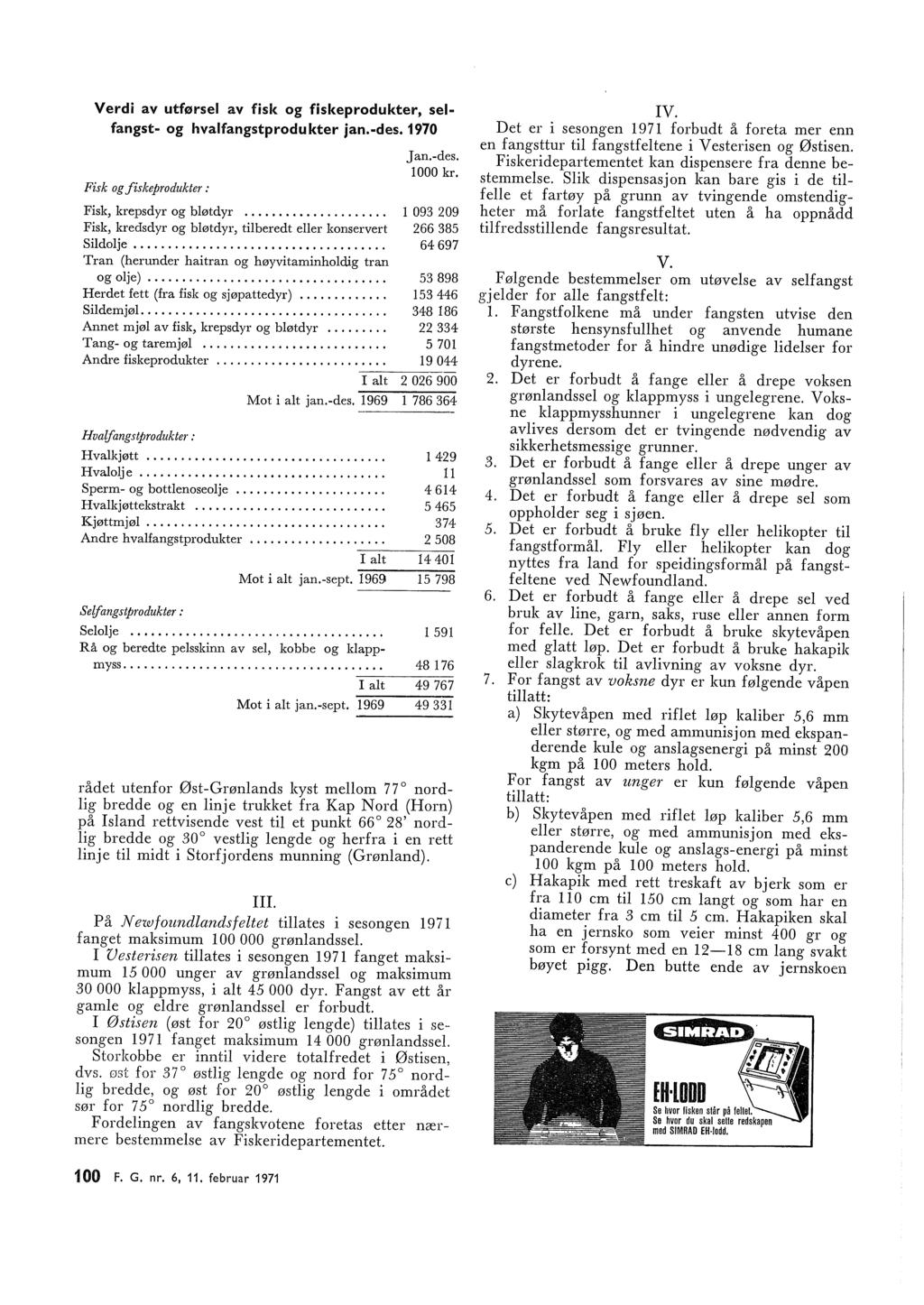 Verdi av utførse av fisk og fiskeprodukter, sefangst og hvafangstprodukter jan.des. 1970 Fisk og fiskeprodukter : Jan.des. 1000 kr. Fisk, krepsdyr og bøtdyr.