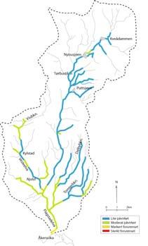 Forurensningssituasjonen i tilløpselver I tabellen til høyre er karakteristiske verdier (medianer) for total-fosfor (tot-p) og total-nitrogen (tot-n) i de 6 viktigste tilløpselvene gitt for 29.