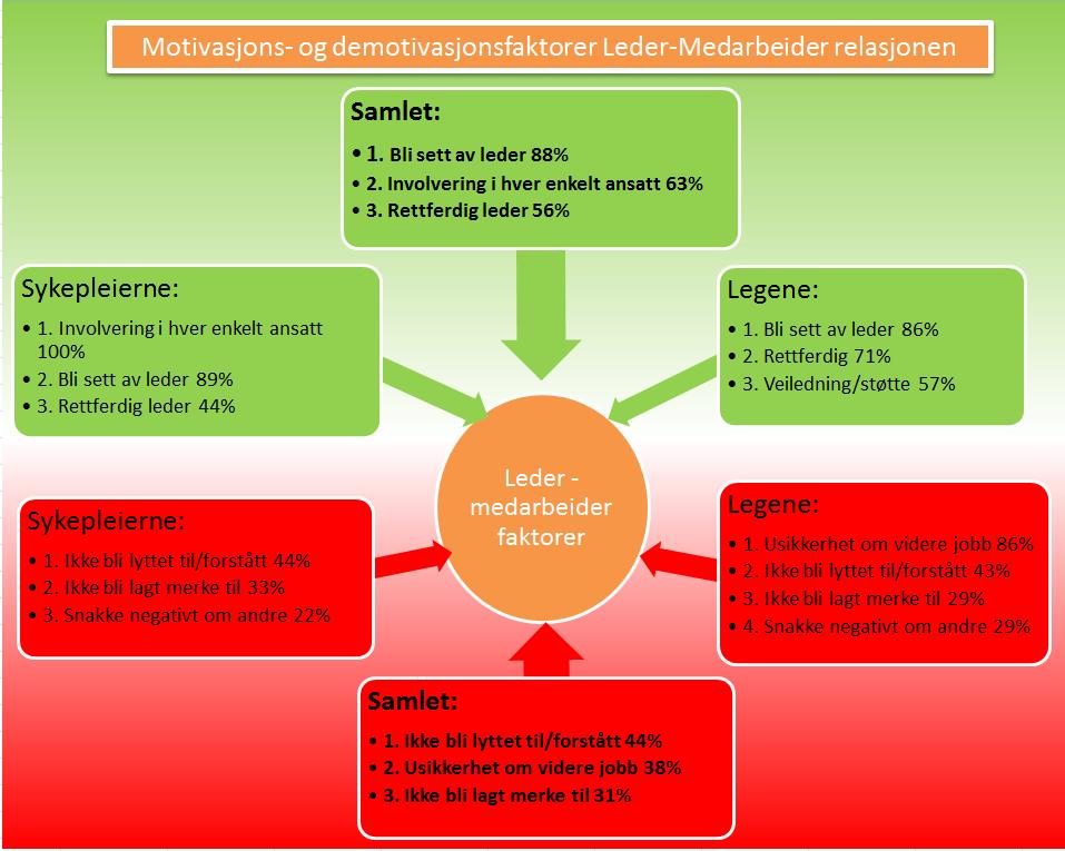 Figur 7: Motivasjons- og demotivasjonsfaktorer Leder-Medarbeider relasjonen Inndelingen her er den samme som i forrige fremstilling.