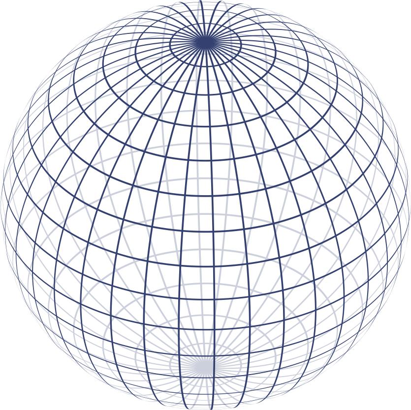 A.11.2 Avstander på en kule Figur 38 illustrerer breddegradssirkler (parallelle med ekvator) og lengdegradssirkler (går gjennom polpunktene) på en kule.