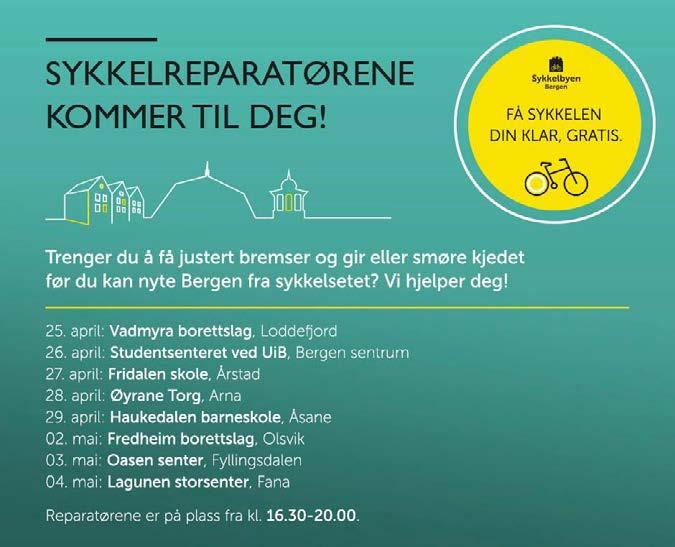 Gratis sykkelservice I 2015, 2016 og 2017 er det gjennomført gratis sykkelservice i de fleste bydeler.