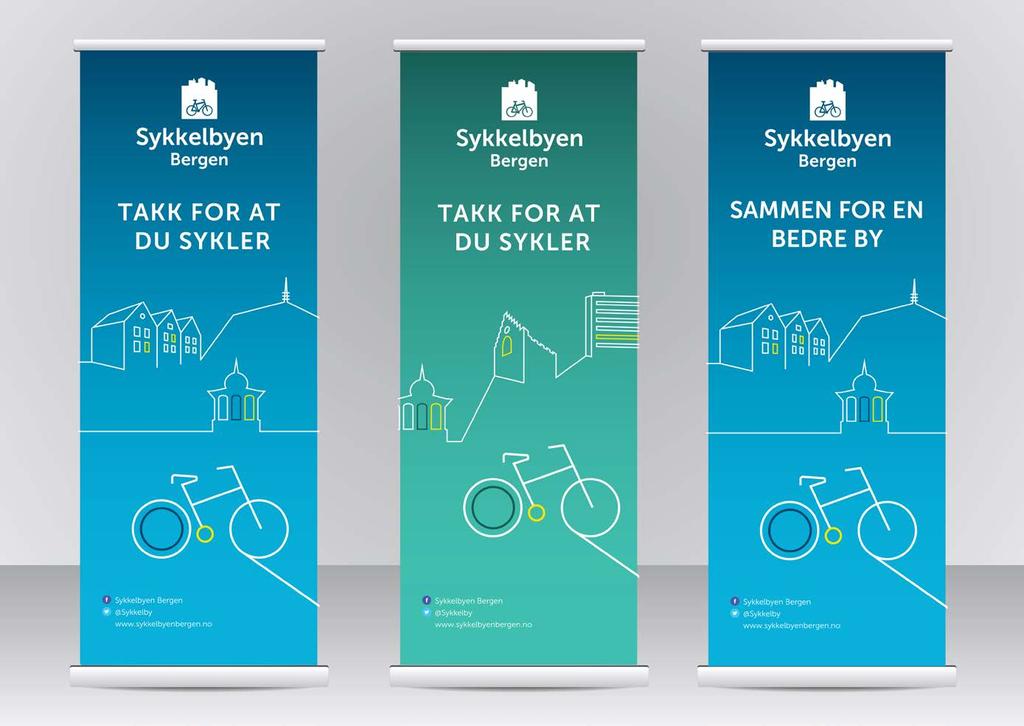 Sykkelbyen Bergen Prosjektrapport 2014-2017 27 Materiell Sykkelbyen Bergen har i løpet av 2015-2017 fått på plass grunnleggende standsmateriell som telt, bannere, roll-ups (utendørs og innendørs) og