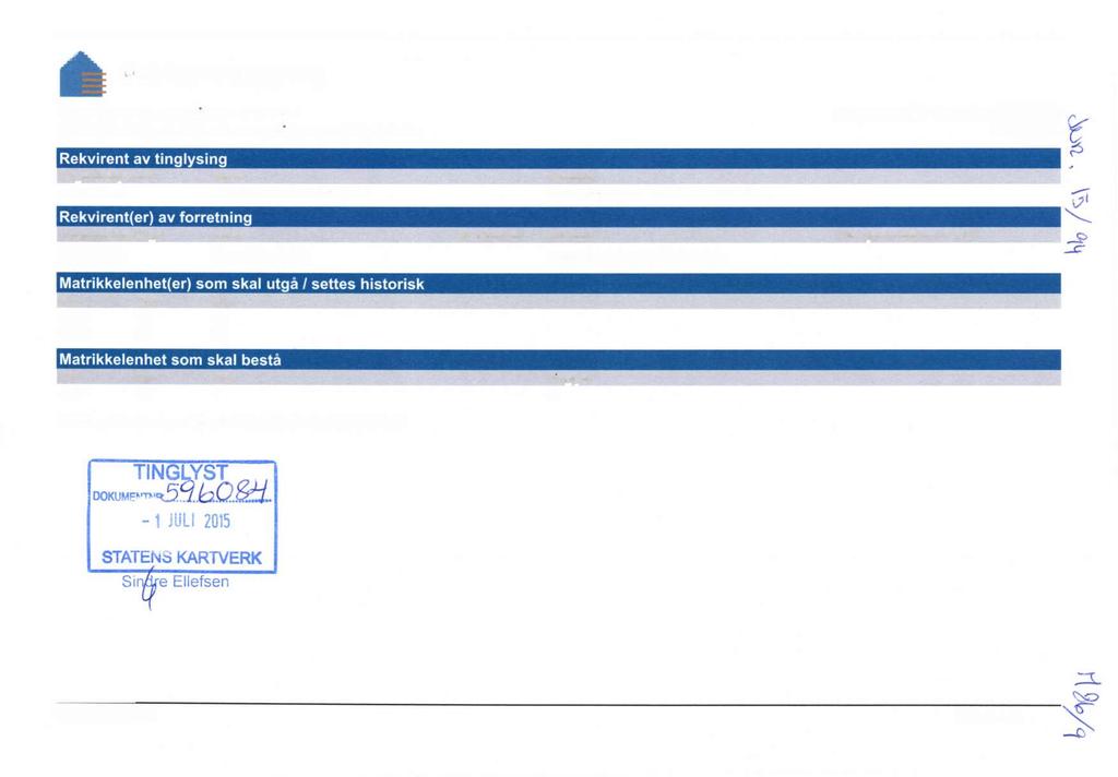 v/5» 61» t Melding til tinglysing Det er ført en sammenslåing i matrikkelen Løpenummer for forretning: 601870638,.