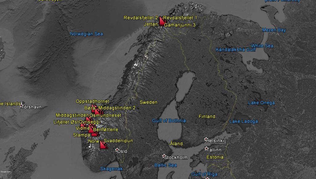 Hjørnereflektorer (NGU) På en rekke steder har vi installert nettverk av hjørnereflektorer, for å få