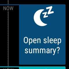 Trykk på "Åpne søvnsammendrag?"-kortet. 4. Trykk på avmerkingsikonet for å stoppe søvnregistreringen. Søvndatakort og søvnsammendrag Du finner søvndatakortet ditt under Min dag.